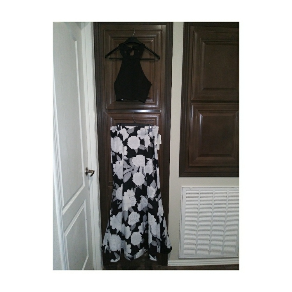 2 Piece Black and White Floral Dress.